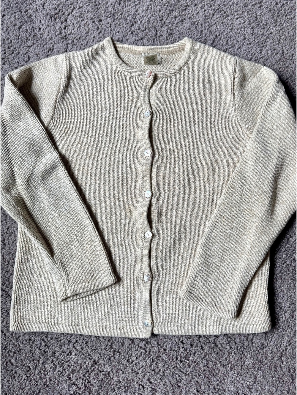 L.L.Bean Women's Beige Cotton Button-Up Cardigan Sweater Size Small